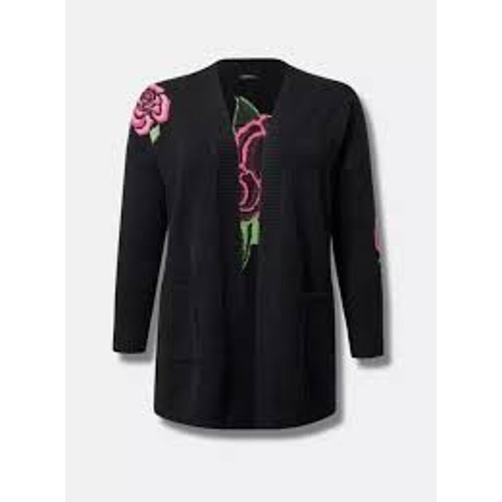 NWT Torrid Floral Embroidered Open Cardigan Sweater Pockets Plus Size: 0X (12) - Picture 2 of 5